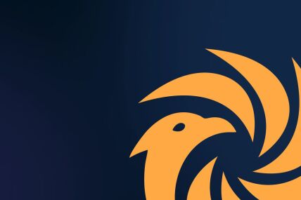 Dark blue background with a large phoenix logo to the bottom left in yellow