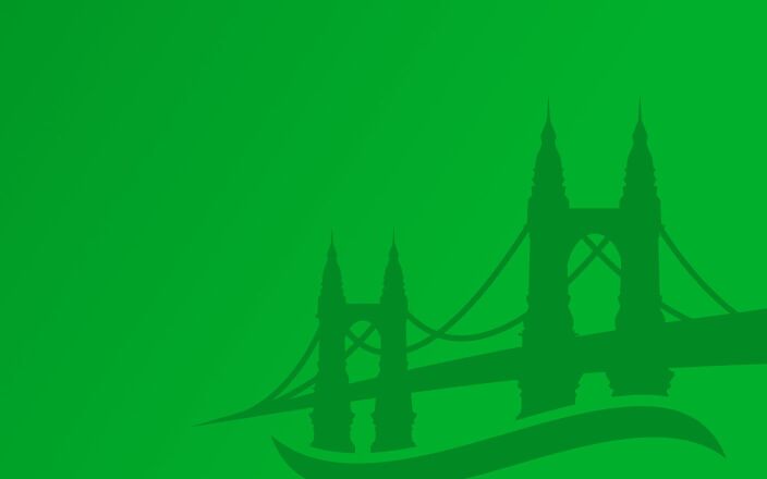  A vibrant green backdrop showcasing a bridge at the centre